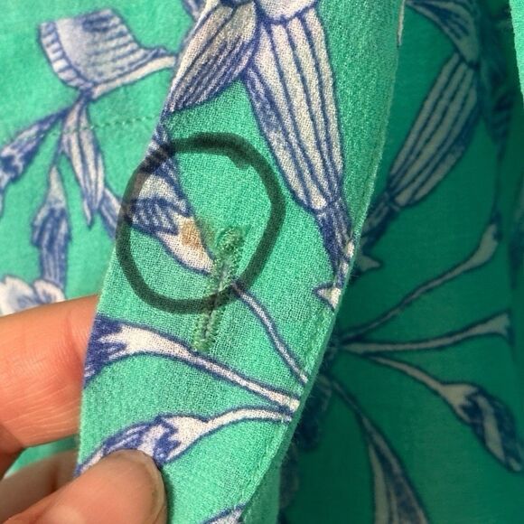 Lands End Women’s Button Cover Up Shirt Dress Roll Tab Sleeve Teal Floral M - Picture 3 of 9